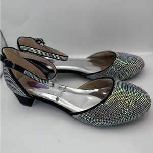 Badgley Mischka Big Girls Size 6 Studded Block Heel‎ Dress Shoe Silver Sparkle